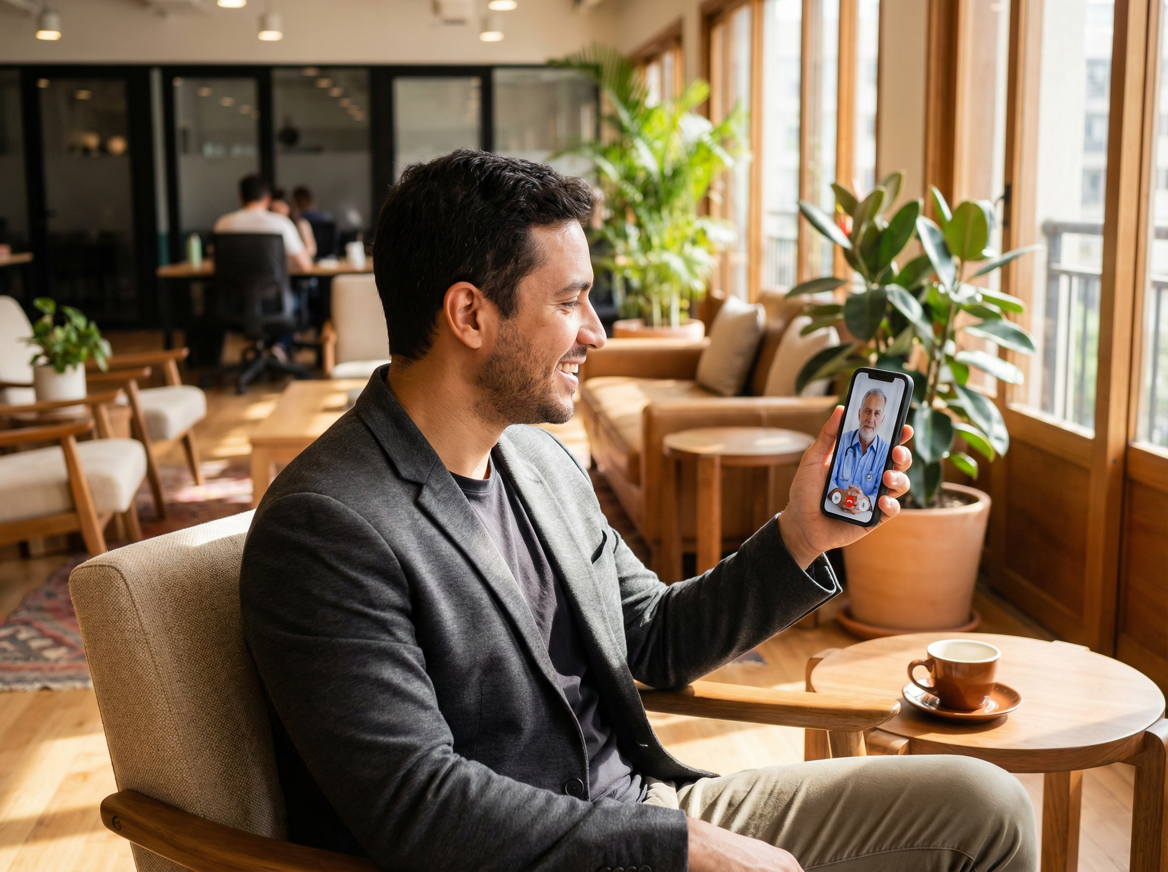 Patient having a video consultation with a doctor on a smartphone